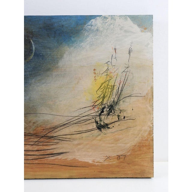 Abstract landscape oil and charcoal mixed media on wood panel by George Turner (1943-2014) American. From the artist's...