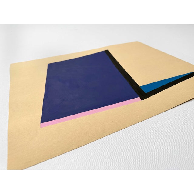 Amanda Andersen, Brutalist Blue Tablet, 2023, Gouache on Raw Tan Paper For Sale - Image 4 of 10
