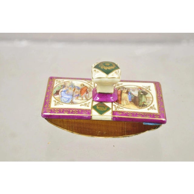 Antique Old Vienna Paris Porcelain Inkwell and Ink Blotter Desk Set - 2 Pc Set For Sale - Image 4 of 12