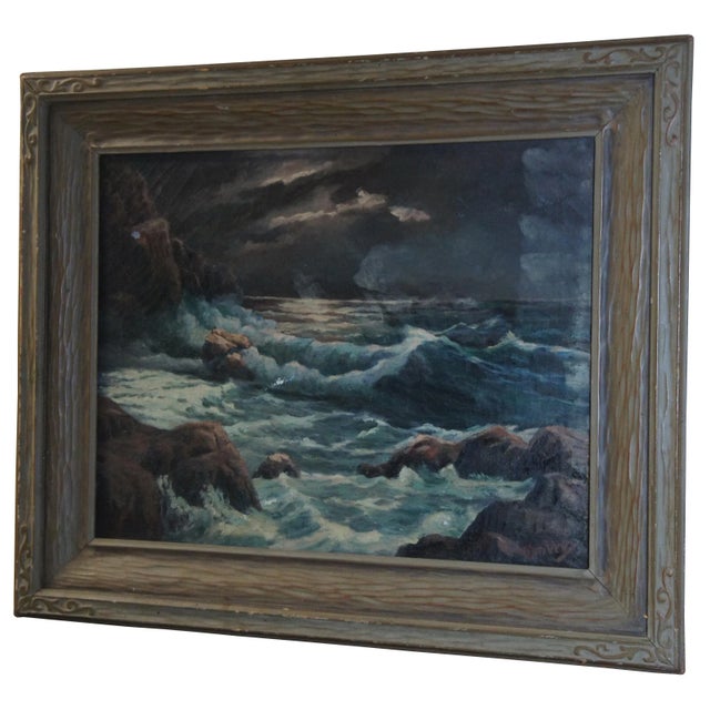Edmund Vrey Signed Seascape Cliffside Oil on Canvas For Sale