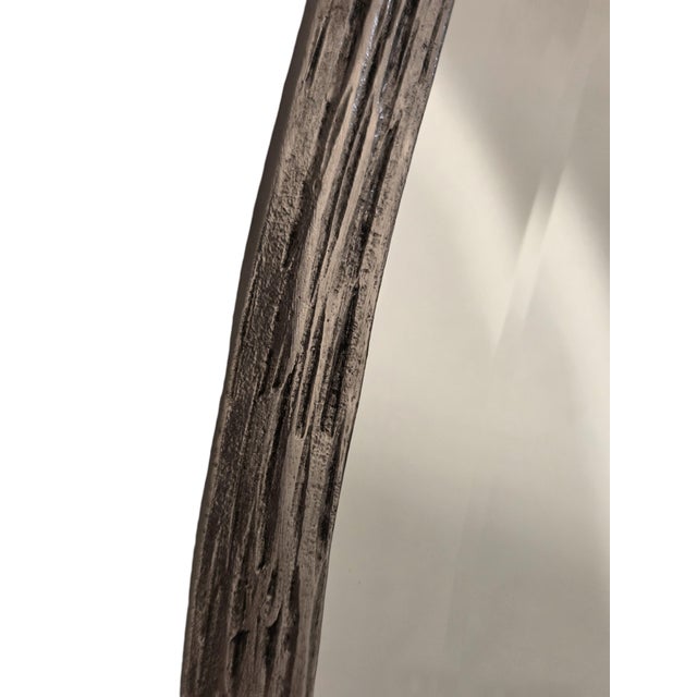 French Art Deco Hand Wrought Nickeled Iron Oval Mirror W/ Linear & Scroll Detail For Sale In New York - Image 6 of 16