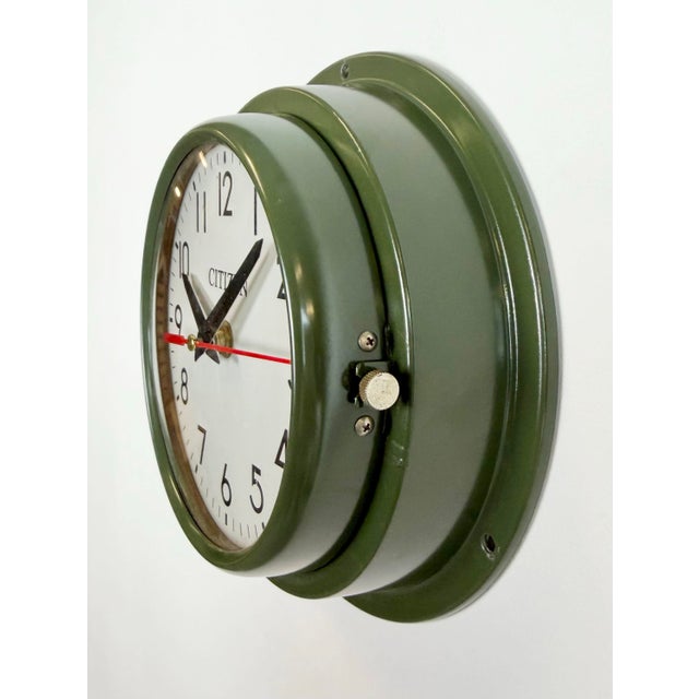 Industrial Vintage Green Citizen Ships Wall Clock, 1970s For Sale - Image 3 of 17
