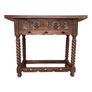 20th Century Catalan Spanish Carved Wood Console Table For Sale