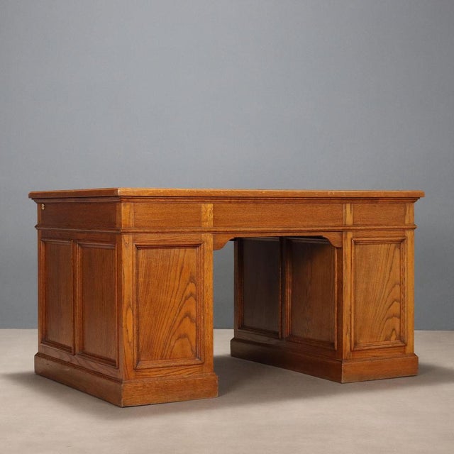 Oak Desk with Leather Top For Sale - Image 10 of 11