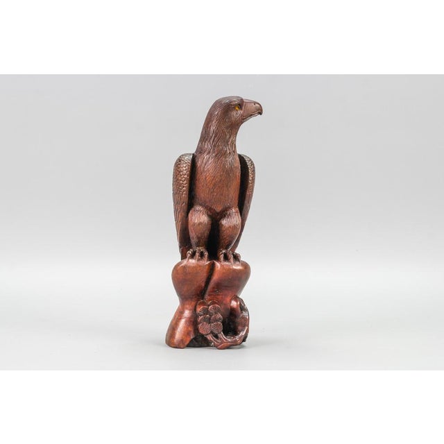 Art Deco Carved Wooden Eagle Sculpture with Glass Eyes, 1960s For Sale - Image 6 of 18