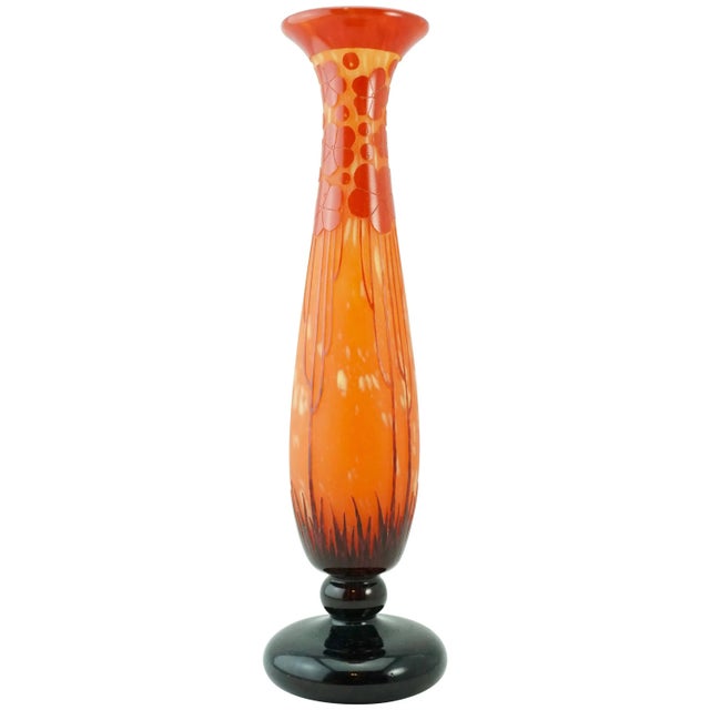 Glass Charles Schneider Le Verre Francais Cardemines Red Cameo Vase For Sale - Image 7 of 7