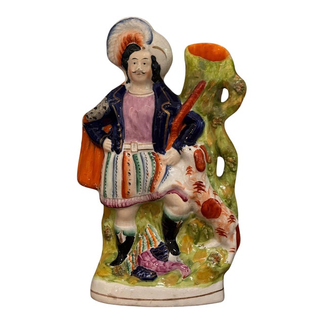 19th Century Staffordshire Spill Vase With Figure and Dog For Sale