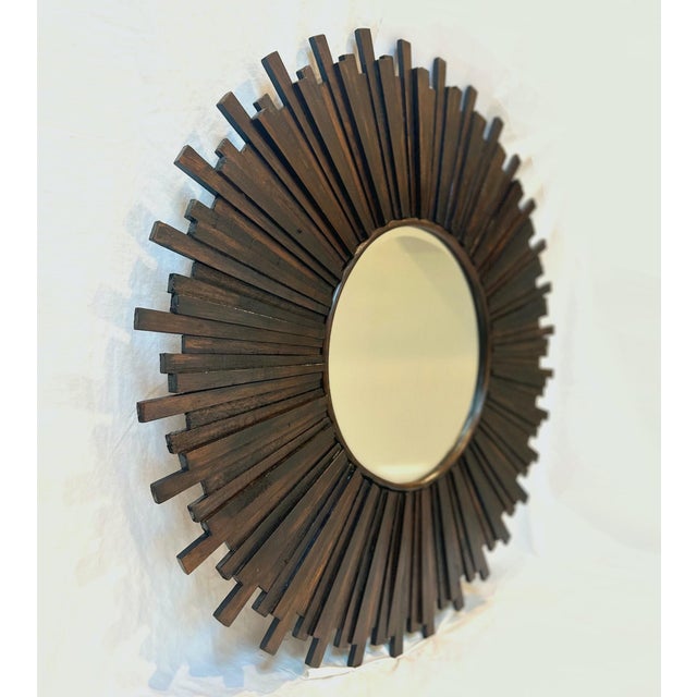 Mid-Century Modern 1970s Large Solid Wood Sunburst Mirror For Sale - Image 3 of 9