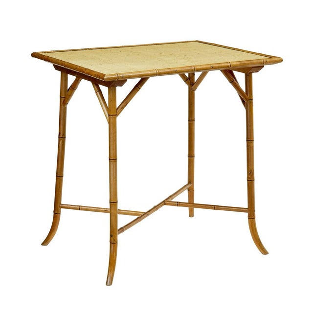 Brown Bamboo and Hesian Side Table, 1920s For Sale - Image 8 of 8
