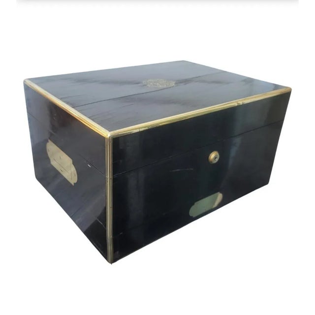 Victorian 1839 Fitzmaurice West Victorian Ebony & Brass Inlays Necessaire De Voyage For Sale - Image 3 of 13