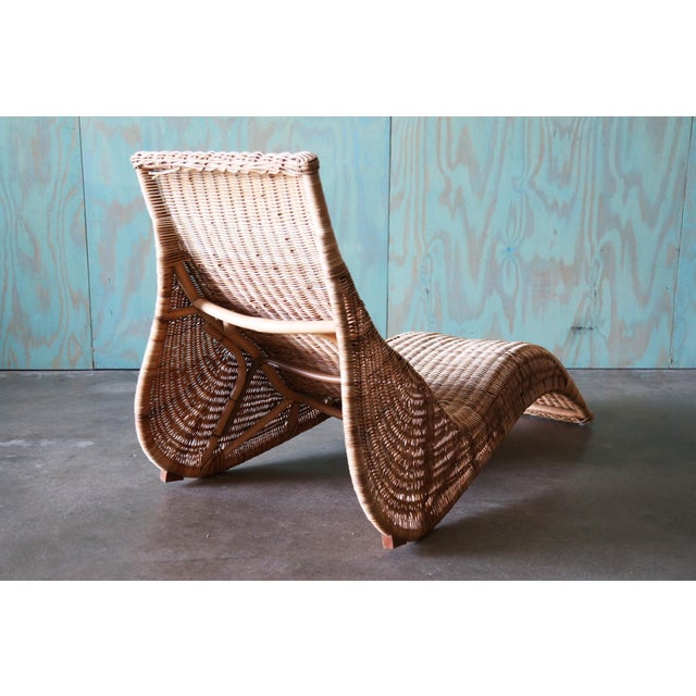 1990s Karl Malmvall for Ikea "Karlskorna" Woven Rattan Chaise Lounge Chair C. 1990s For Sale - Image 5 of 12