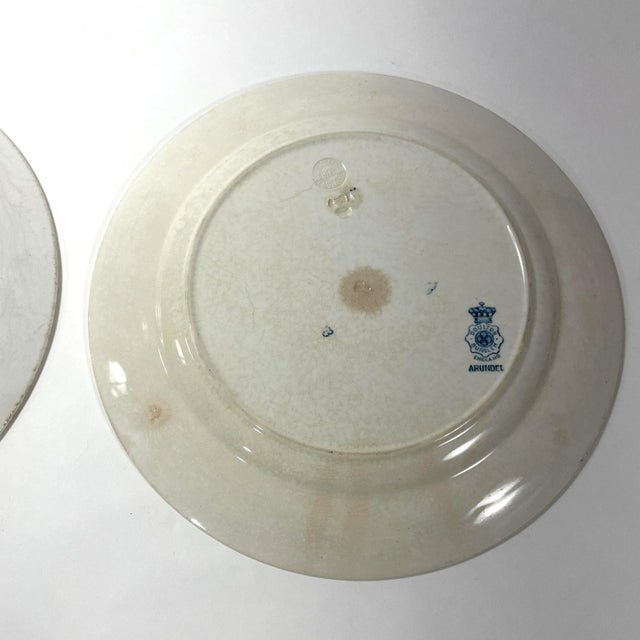 Royal Doulton Pair of French Blue Transferware Plates by Doulton Burslem England - Arundel Pattern - Floral and Pomegranate Design For Sale - Image 4 of 7