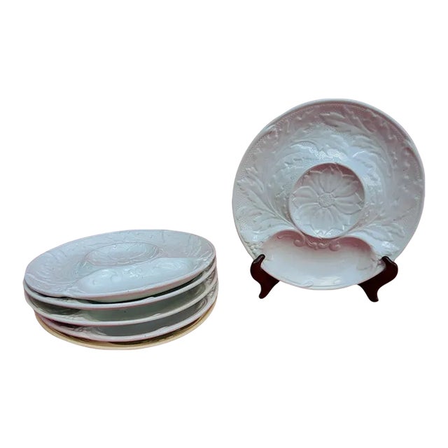 Vintage French Gien White Majolica Artichoke Plates - Set of 4 For Sale