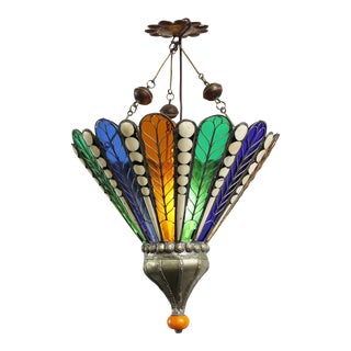 Moroccan Brass & Glass Lantern For Sale
