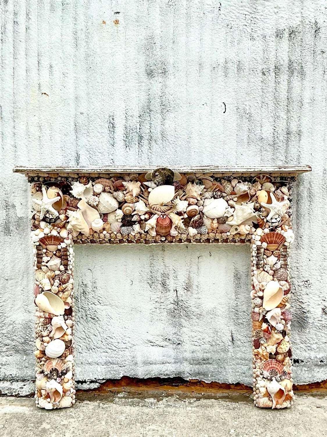Vintage Boho Shell Encrusted Fireplace Surround - Detail view
