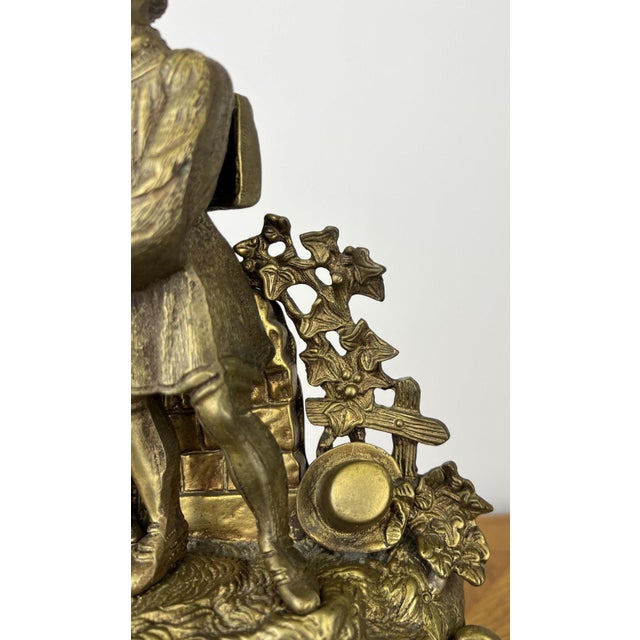 Gold Vintage Brass Figurine Mantel Clock For Sale - Image 8 of 18