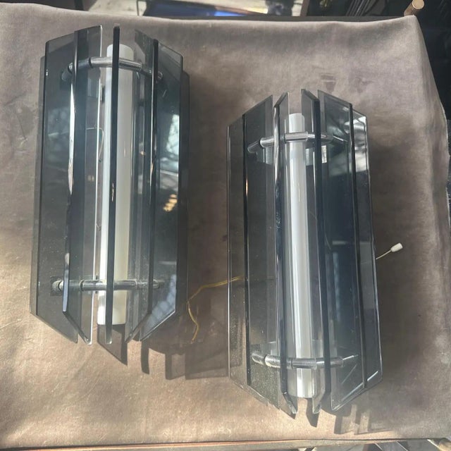 Veca 1960s Space Age Gray Glass and Steel Wall Sconces by Veca For Sale - Image 4 of 13