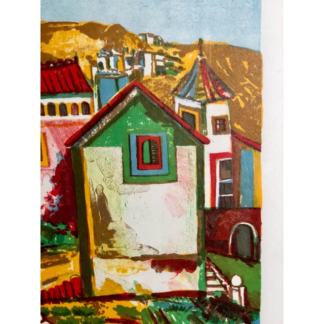 Red Impressionist Retro Framed Print of a Colonial Town For Sale - Image 8 of 11