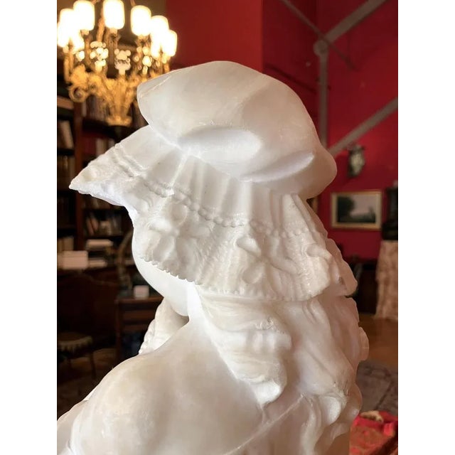 Italian Artist, Hand Carved Bust Sculpture of a Young Girl Holding a Dove, 19th Century, Alabaster For Sale - Image 9 of 12