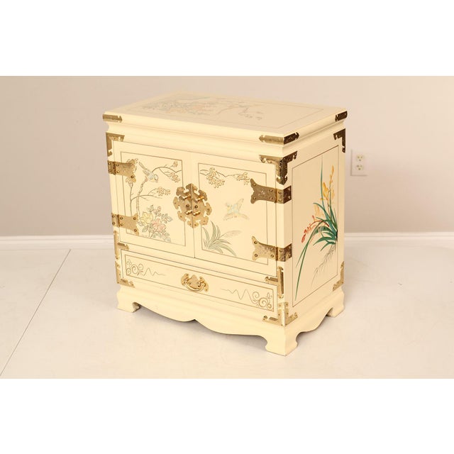 High Quality Painted Wood Jewelry Chest Featuring A Cream Ground With Hand-Painted Floral And Bird Motifs In A...