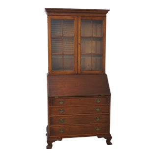 Biggs Mahogany 2 Piece Secretary Slant Front Desk For Sale