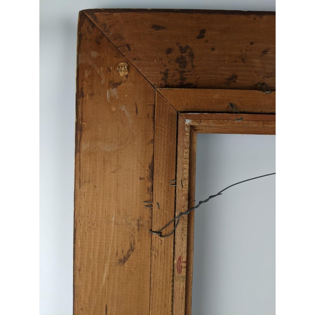 Large Vintage Arts & Crafts Hand-Carved Dark Brown Wood Frame With Linen Liner For Sale - Image 10 of 11
