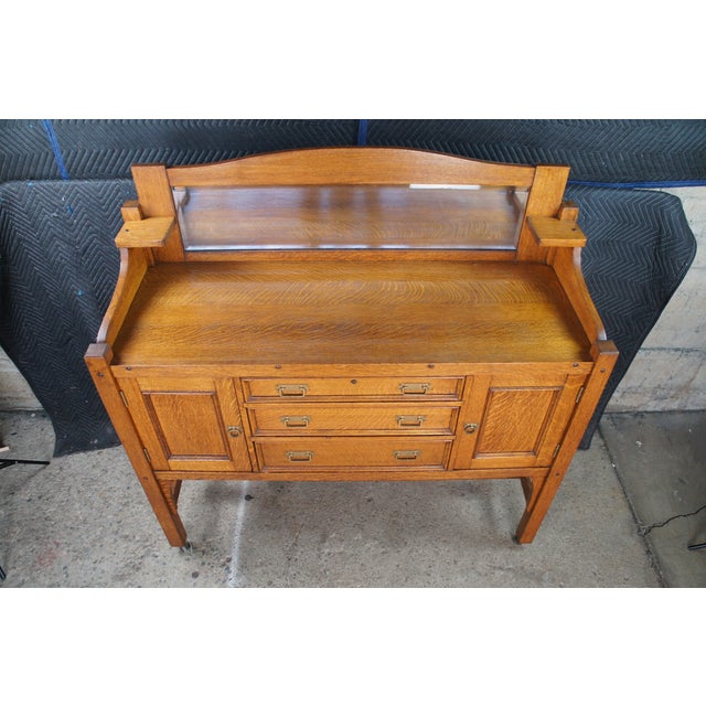 Antique Come-Packt Quartersawn Oak Mission Buffet Sideboard Server W Mirror For Sale - Image 4 of 13