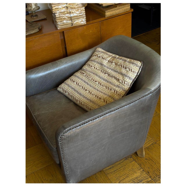 Rustic European 1990s Leather Club Chair and Ottoman From Retired Restoration Hardware Collection For Sale - Image 3 of 3