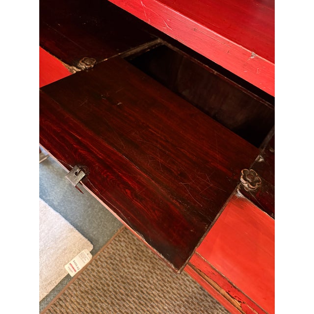 Antique Chinese Red Lacquer XL Cabinet For Sale - Image 12 of 12