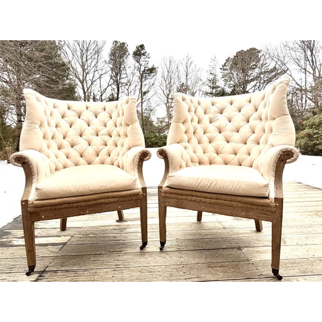 A Pair of Tufted Wingback Chairs in Ivory by Restoration Hardware For Sale - Image 13 of 18