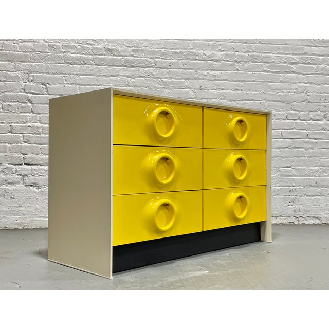 Mid-Century Modern Mid Century Modern Yellow Lacquer Plastic + Wood Dresser in the Style of Raymond Loewy | Vintage Pop Art Space Age Design, C. 1970's For Sale - Image 3 of 10