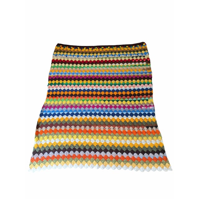 Mid Century Modern Multicolor Handcrafted Crocheted Afghan Throw Blanket For Sale - Image 10 of 15