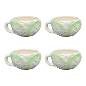 Cabbage Ware Green and Cream Coffee Cups or Soup Mugs - Set of 4