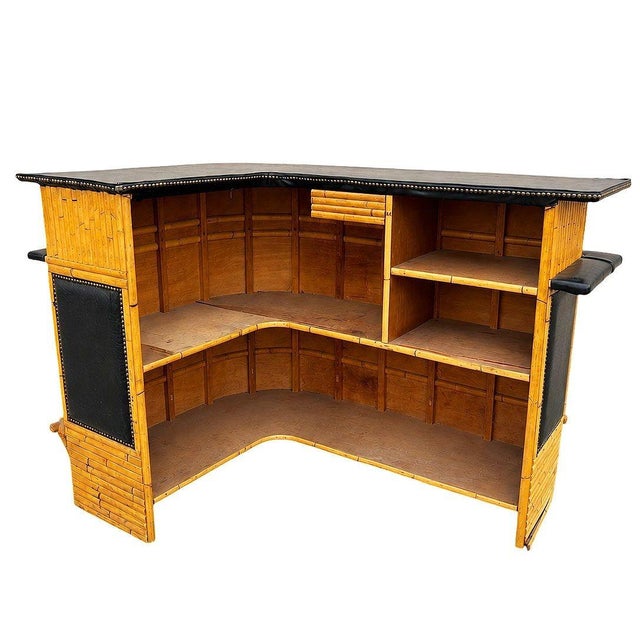 1950s Restored Stacked Front Stacked L Shaped Rattan Bar W/ Nailhead Naugahyde Top For Sale In Los Angeles - Image 6 of 17