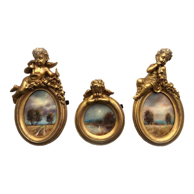 Set of 3 Hand-Painted Original Miniature Oil Landscapes "Angelic Symphony" by Valeriya Serova For Sale