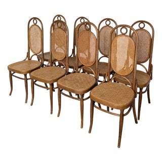 Vintage Bentwood and Cane Dining Chairs, Former Yugoslavia, 1970s, Set of 8 For Sale