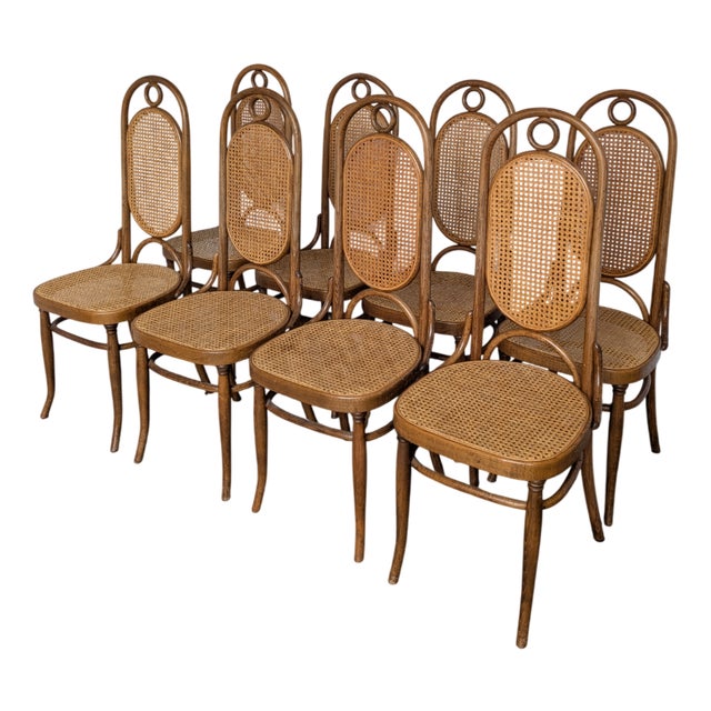 Vintage Bentwood and Cane Dining Chairs, Former Yugoslavia, 1970s, Set of 8 For Sale