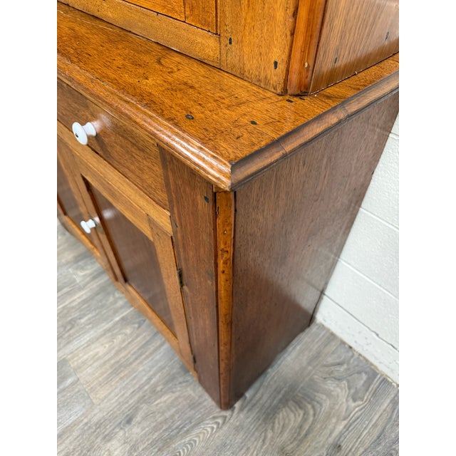 Antique American Primitive Farmhouse Solid Oak Step Back Cupboard For Sale - Image 10 of 17