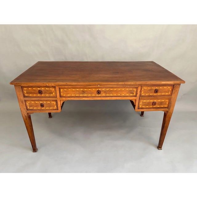20th Century Louis XVI Writing Desk in Inlaid Wood with Drawers and Pull-Out Top, 1900 For Sale - Image 3 of 18