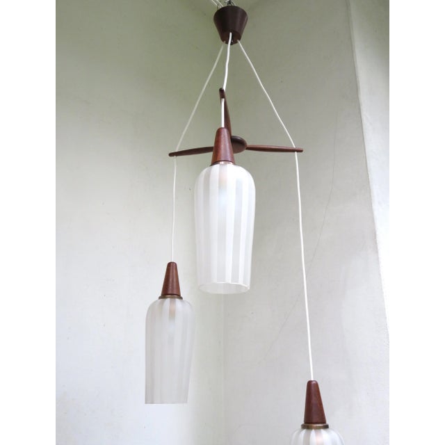 Scandinavian Teak, Brass & Glass Cascade Light, 1960s For Sale - Image 6 of 18