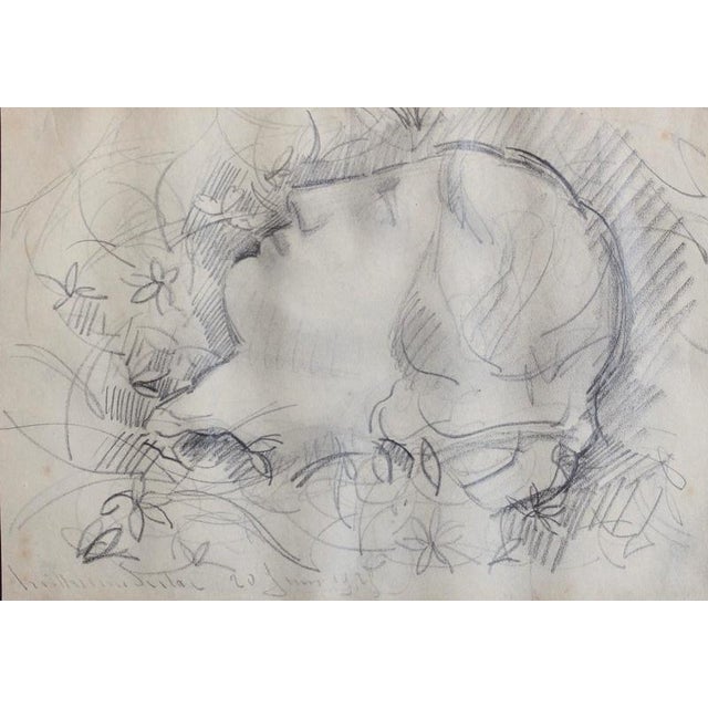 Portrait of a slumbering young woman', pencil on paper, by french artist, guillaume dulac (1929). An artist known for his...