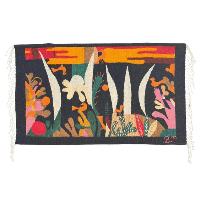 Yellow Vintage Matisse Insp Bulmaro Pérez Mendoza B. P. Mid Century Hand Woven Tapestry Art Wall Hanging Signed For Sale - Image 8 of 8