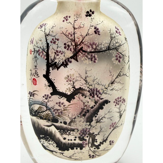 Glass Oversize Inside Painted Snuff Bottle With Spring Blossoms For Sale - Image 7 of 12
