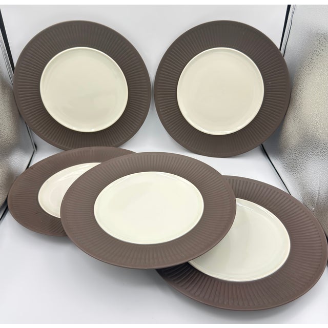 Dansk 1960s Dansk Denmark Ihq Jens Harald Quistgaard’s ‘Fluted Flamestone’ 5 Dinner Plates For Sale - Image 4 of 10