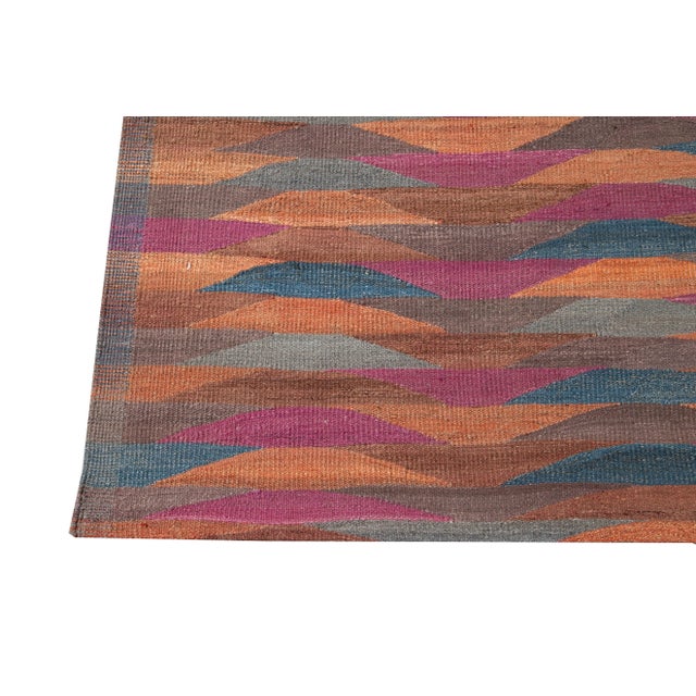 Colorful Modern Flatweave Kilim Room Size Wool Rug For Sale - Image 4 of 12