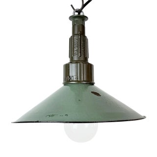 Industrial Petrol Enamel Military Pendant Lamp with Cast Aluminium Top, 1960s For Sale