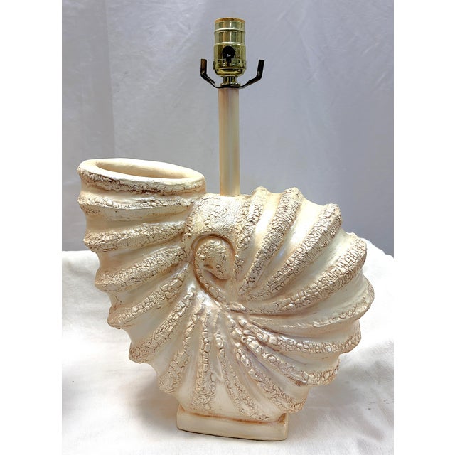 Boho Chic C1980's Palm Beach Chic Nautilus Shell Table Lamps- A Pair For Sale - Image 3 of 18