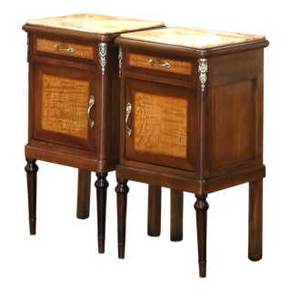 Pair of 19th Century French Louis XVI Mahogany Marble-Top Nightstands For Sale