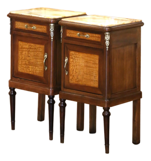 Pair of 19th Century French Louis XVI Mahogany Marble-Top Nightstands