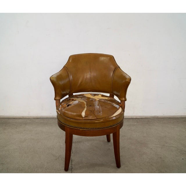 1960s 1960’s Mid-Century Modern Leather & Walnut Swivel Armchair For Sale - Image 5 of 12